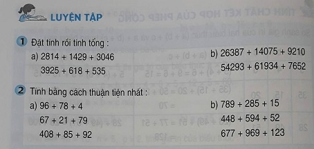 Giải bài Luyện tập Tính chất kết hợp của phép cộng