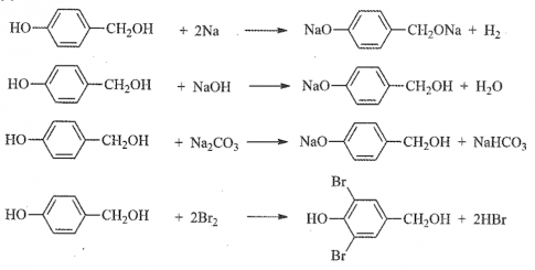 Cho hợp chất hữu cơ có công thức cấu tạo sau:  Viết phương trình hoá học của phản ứng giữa hợp chất này với các chất sau:  a) Na. b) Dung dịch NaOH;  c) Dung dịch Na2CO3;d) Dung dịch bromine.