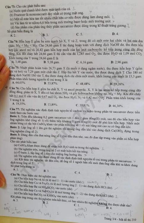 Thi THPTQG 2020: Đề thi và đáp án môn Hóa học mã đề 210