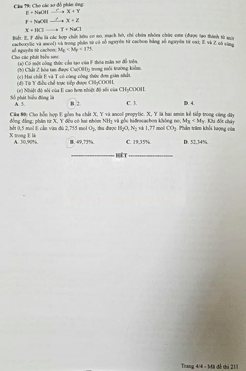 Thi THPTQG 2020: Đề thi và đáp án môn Hóa học mã đề 211