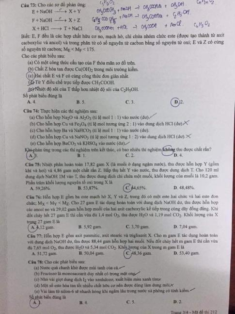 Thi THPTQG 2020: Đề thi và đáp án môn Hóa học mã đề 212