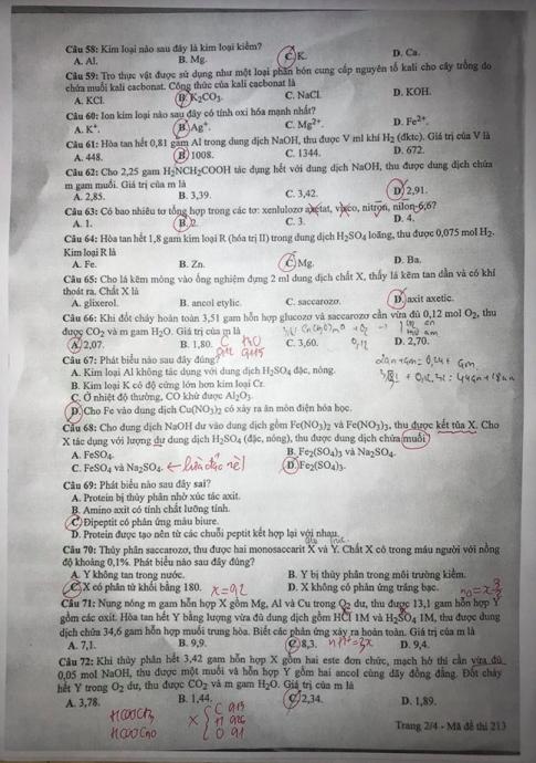 Thi THPTQG 2020: Đề thi và đáp án môn Hóa học mã đề 213