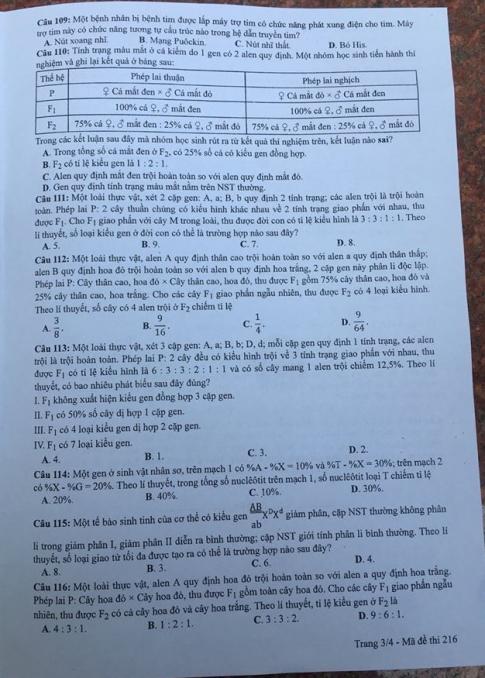 Thi THPQG 2020: Đề thi và đáp án môn Sinh học mã đề 216