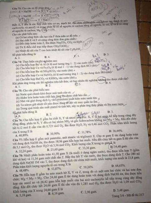 Thi THPTQG 2020: Đề thi và đáp án môn Hóa học mã đề 217