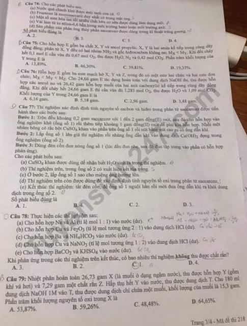 Thi THPTQG 2020: Đề thi và đáp án môn Hóa học mã đề 218