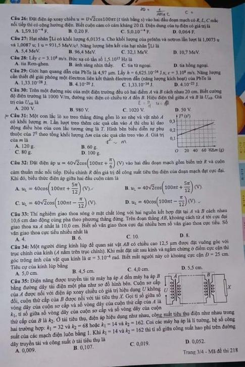 Thi THPTQG 2020: Đề thi và đáp án môn Vật lý mã đề 218