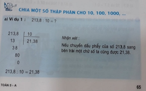 Chia một số thập phân cho 10,100,1000