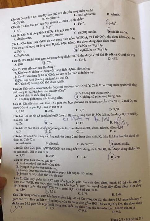 Thi THPTQG 2020: Đề thi và đáp án môn Hóa học mã đề 221