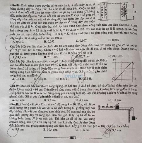 Thi THPTQG 2020: Đề thi và đáp án môn Vật lý mã đề 222