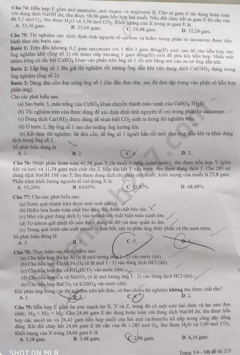 Thi THPTQG 2020: Đề thi và đáp án môn Hóa học mã đề 223