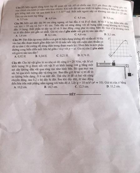 Thi THPTQG 2020: Đề thi và đáp án môn Vật lý mã đề 224