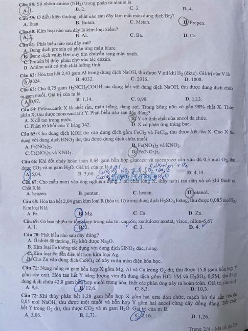Thi THPTQG 2020: Đề thi và đáp án môn Hóa học mã đề 224