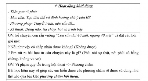 Giáo án PTNL bài Các phương châm hội thoại