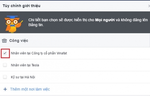Cách ẩn nơi làm việc ngoài dòng thời gian facebook đơn giản nhất