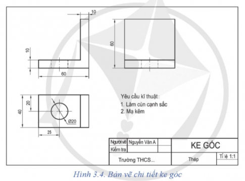 Đọc chi tiết ở Hình 3.4 theo trình tự như các bước ở Bảng 3.1 căn cứ vào kết quả đọc, hãy chọn chi tiết tương ứng cho ở Hình 3.5.