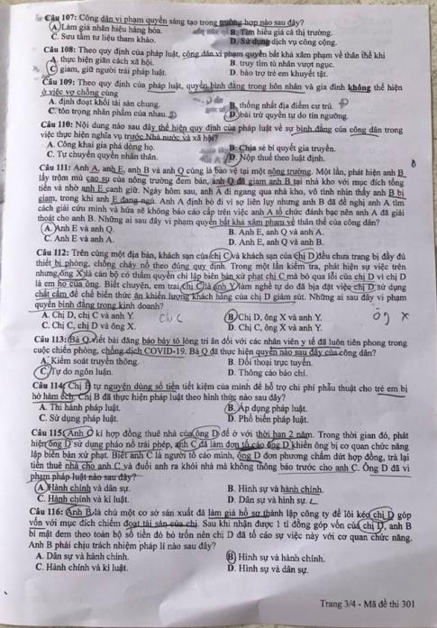 Thi THPQG 2020: Đề thi và đáp án môn GDCD mã đề 301