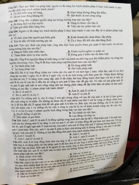 Thi THPQG 2020: Đề thi và đáp án môn GDCD mã đề 302