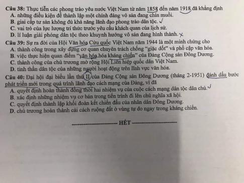 Thi THPQG 2020: Đề thi và đáp án môn Lịch sử mã đề 303