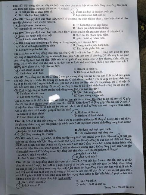 Thi THPQG 2020: Đề thi và đáp án môn GDCD mã đề 305