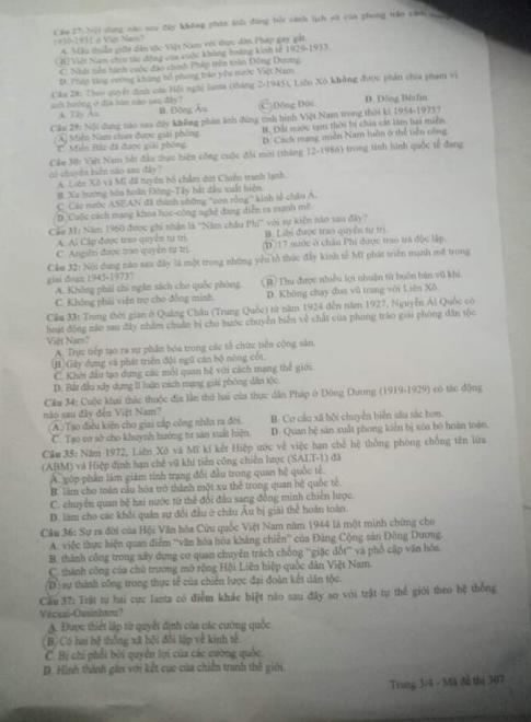 Thi THPQG 2020: Đề thi và đáp án môn Lịch sử mã đề 307