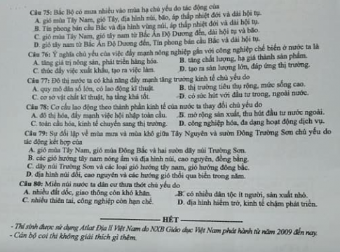 Thi THPQG 2020: Đề thi và đáp án môn Địa lí mã đề 307