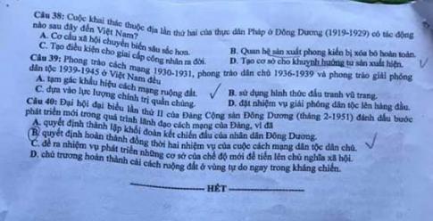 Thi THPQG 2020: Đề thi và đáp án môn Lịch sử mã đề 309