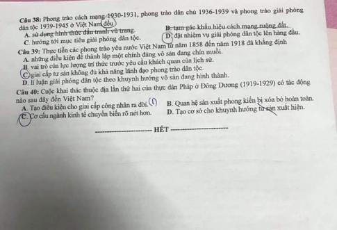 Thi THPQG 2020: Đề thi và đáp án môn Lịch sử mã đề 311