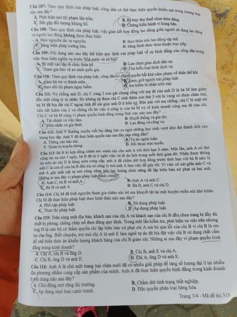 Thi THPQG 2020: Đề thi và đáp án môn GDCD mã đề 313