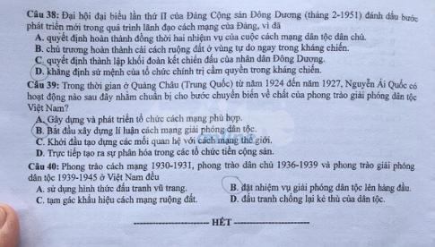 Thi THPQG 2020: Đề thi và đáp án môn Lịch sử mã đề 314