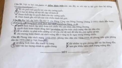 Thi THPQG 2020: Đề thi và đáp án môn Lịch sử mã đề 315