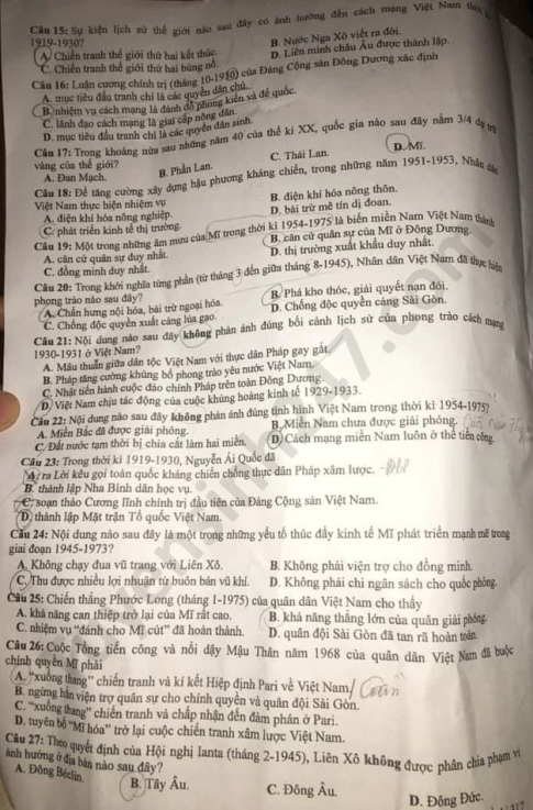 Thi THPQG 2020: Đề thi và đáp án môn Lịch sử mã đề 317