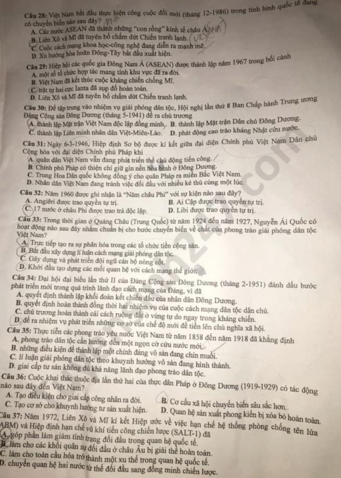 Thi THPQG 2020: Đề thi và đáp án môn Lịch sử mã đề 317