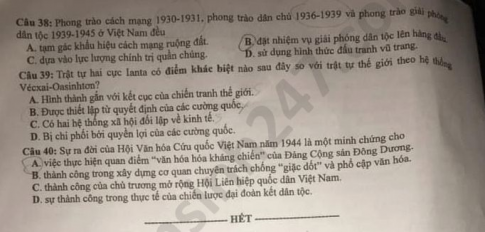 Thi THPQG 2020: Đề thi và đáp án môn Lịch sử mã đề 317