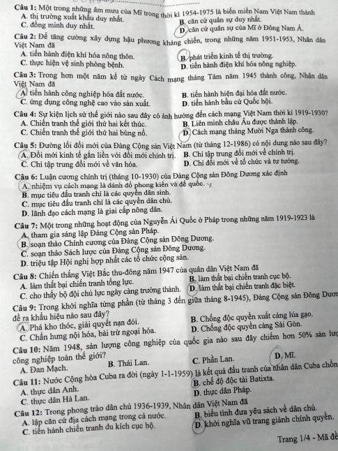 Thi THPQG 2020: Đề thi và đáp án môn Lịch sử mã đề 318