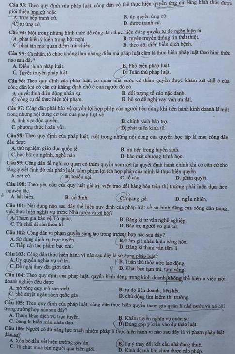 Thi THPQG 2020: Đề thi và đáp án môn GDCD mã đề 318