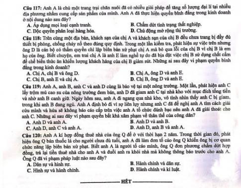Thi THPQG 2020: Đề thi và đáp án môn GDCD mã đề 319