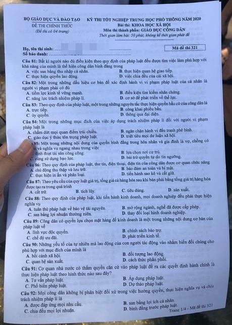 Thi THPQG 2020: Đề thi và đáp án môn GDCD mã đề 321