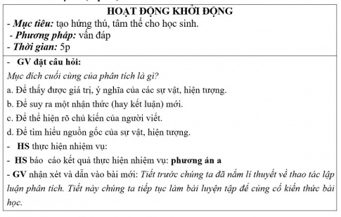 Giáo án PTNL bài Luyện tập thao tác lập luận phân tích