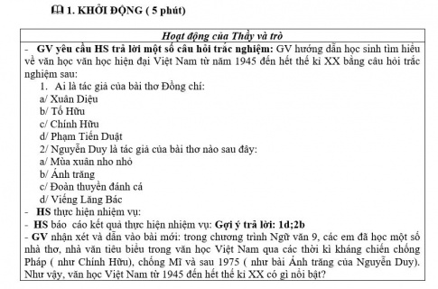 Giáo án PTNL bài Khái quát văn học Việt Nam từ Cách mạng tháng Tám 1945 đến hết thế kỉ XX