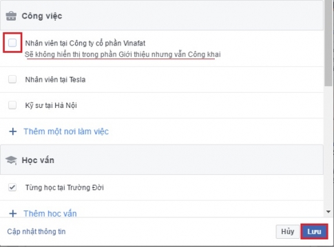 Cách ẩn nơi làm việc ngoài dòng thời gian facebook đơn giản nhất