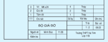 Dùng bản vẽ lắp của bộ giá đỡ sau để trả lời các câu hỏi 17 - 20