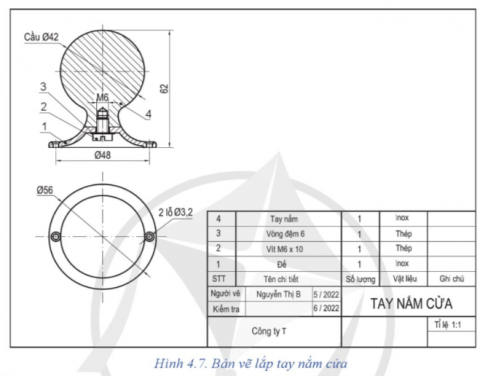 Đọc bản vẽ lắp Hình 4.7 theo trình tự các bước ở Bảng 4.1.