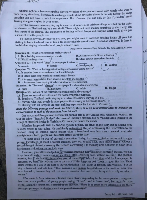 Thi THPQG 2020: Đề thi và đáp án môn Tiếng anh mã đề 401