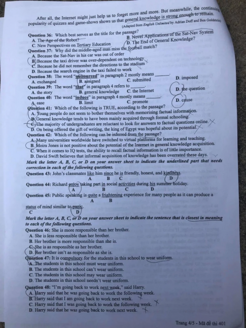 Thi THPQG 2020: Đề thi và đáp án môn Tiếng anh mã đề 401