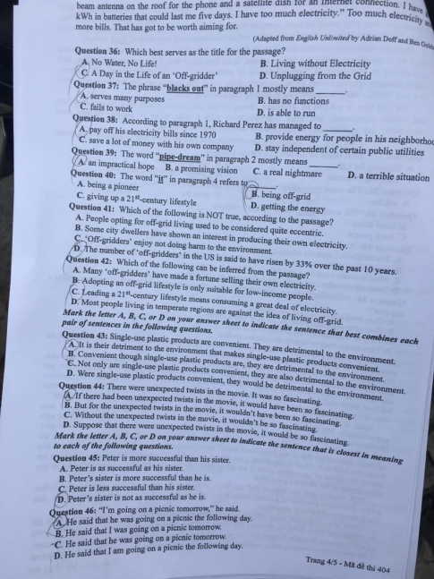 Thi THPQG 2020: Đề thi và đáp án môn Tiếng anh mã đề 404