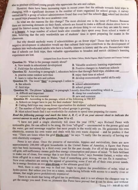 Thi THPQG 2020: Đề thi và đáp án môn Tiếng anh mã đề 405