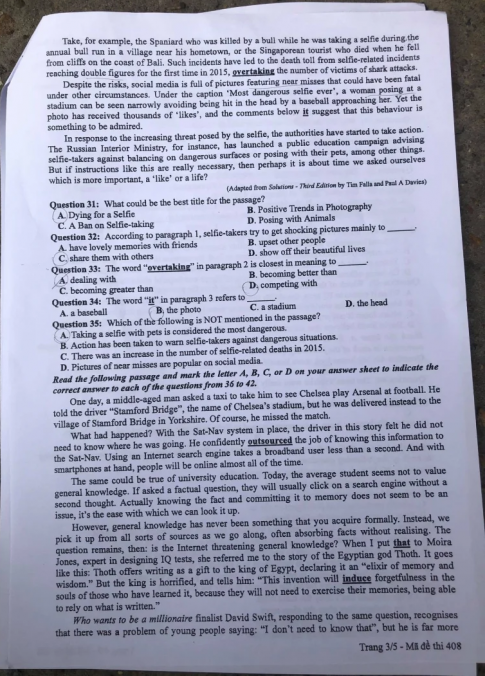 Thi THPQG 2020: Đề thi và đáp án môn Tiếng anh mã đề 408