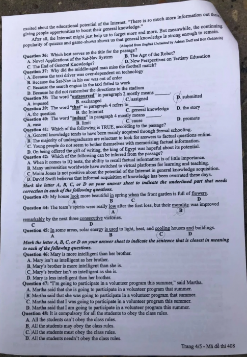 Thi THPQG 2020: Đề thi và đáp án môn Tiếng anh mã đề 408