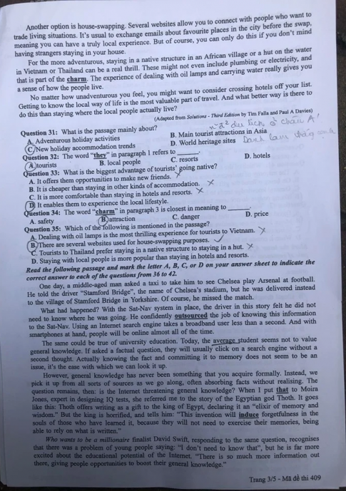 Thi THPQG 2020: Đề thi và đáp án môn Tiếng anh mã đề 409