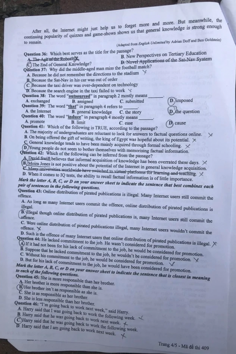 Thi THPQG 2020: Đề thi và đáp án môn Tiếng anh mã đề 409